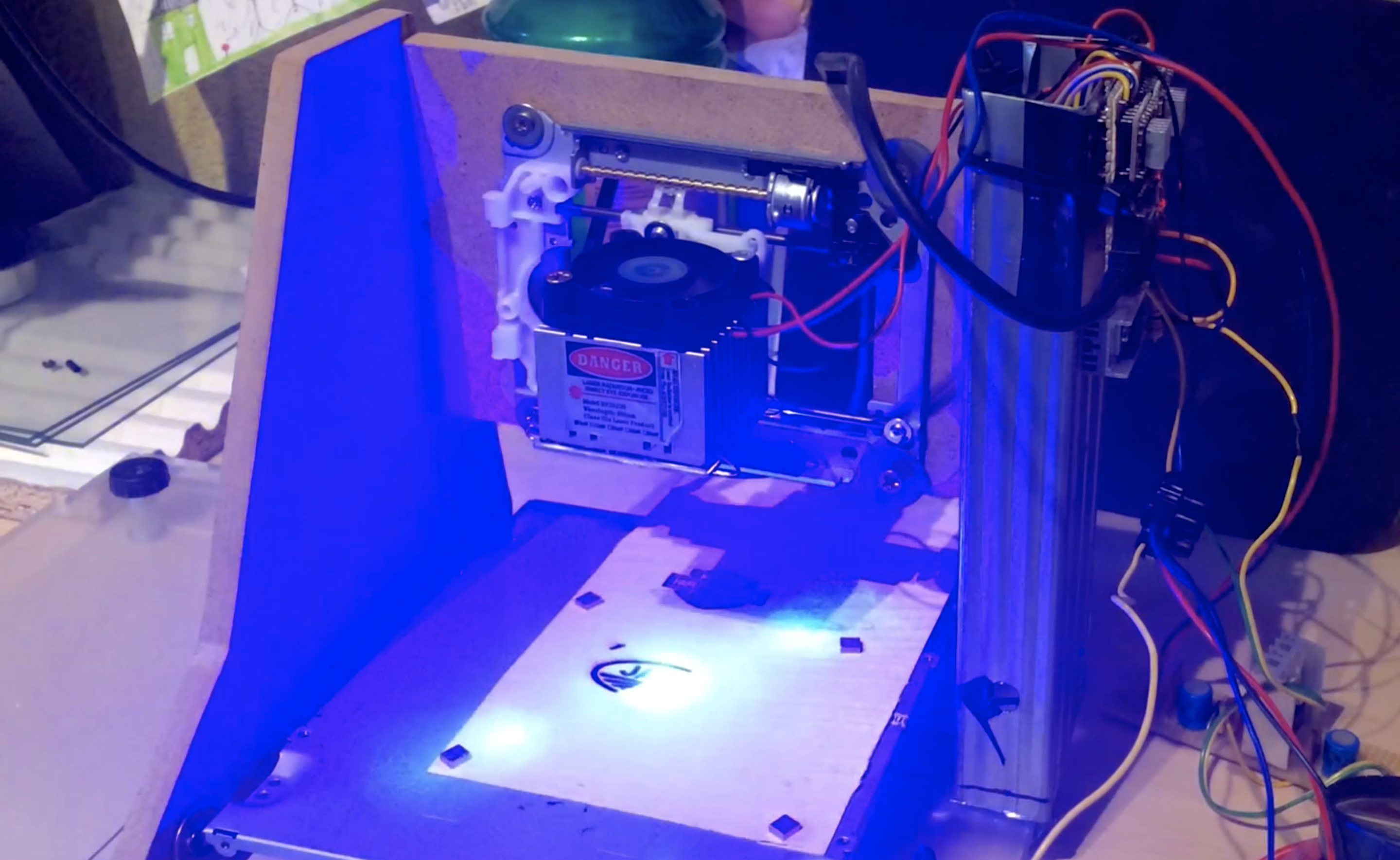 Close-up of the homemade CNC engraver head