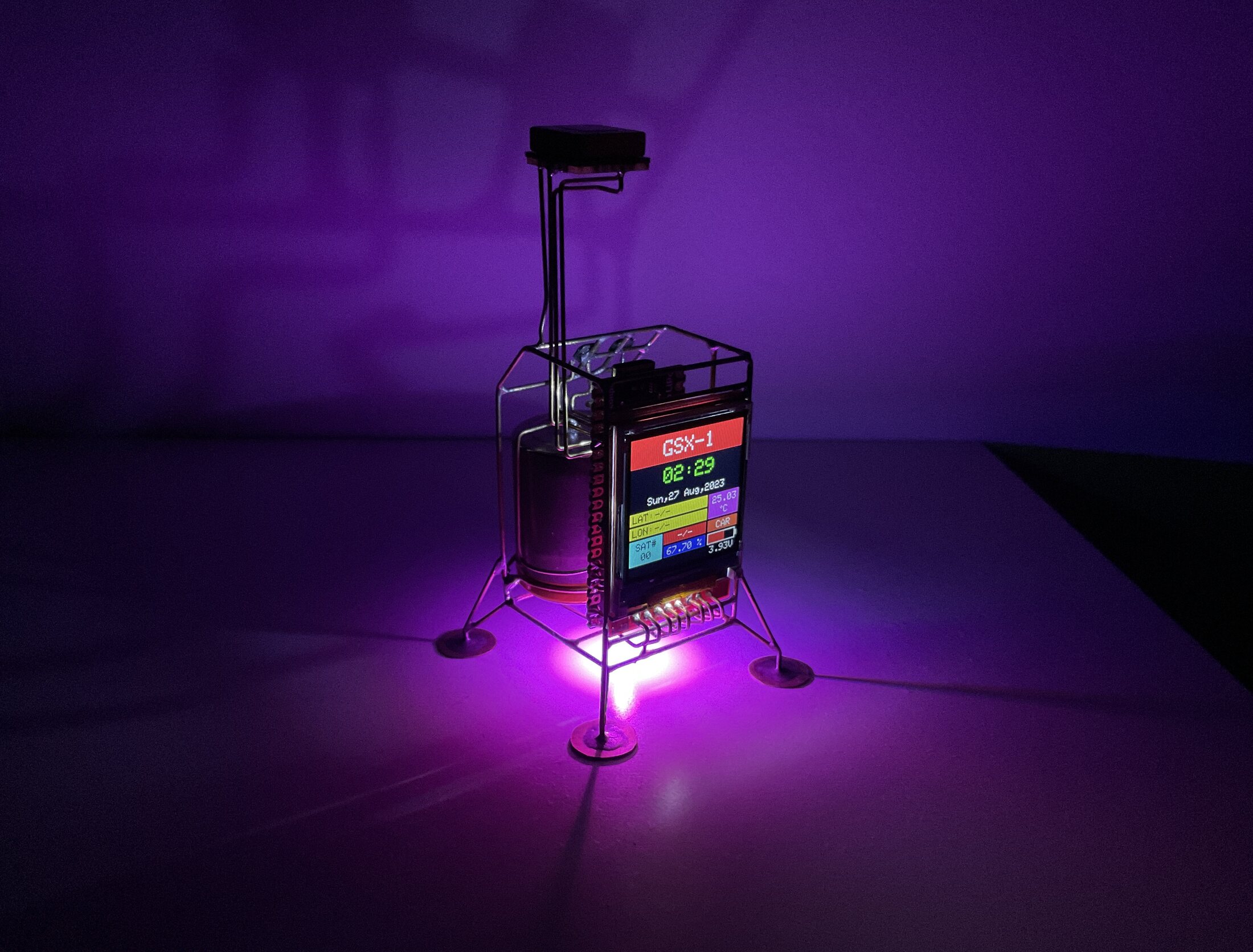 GSX-1 wireframe sculpture with illuminated display