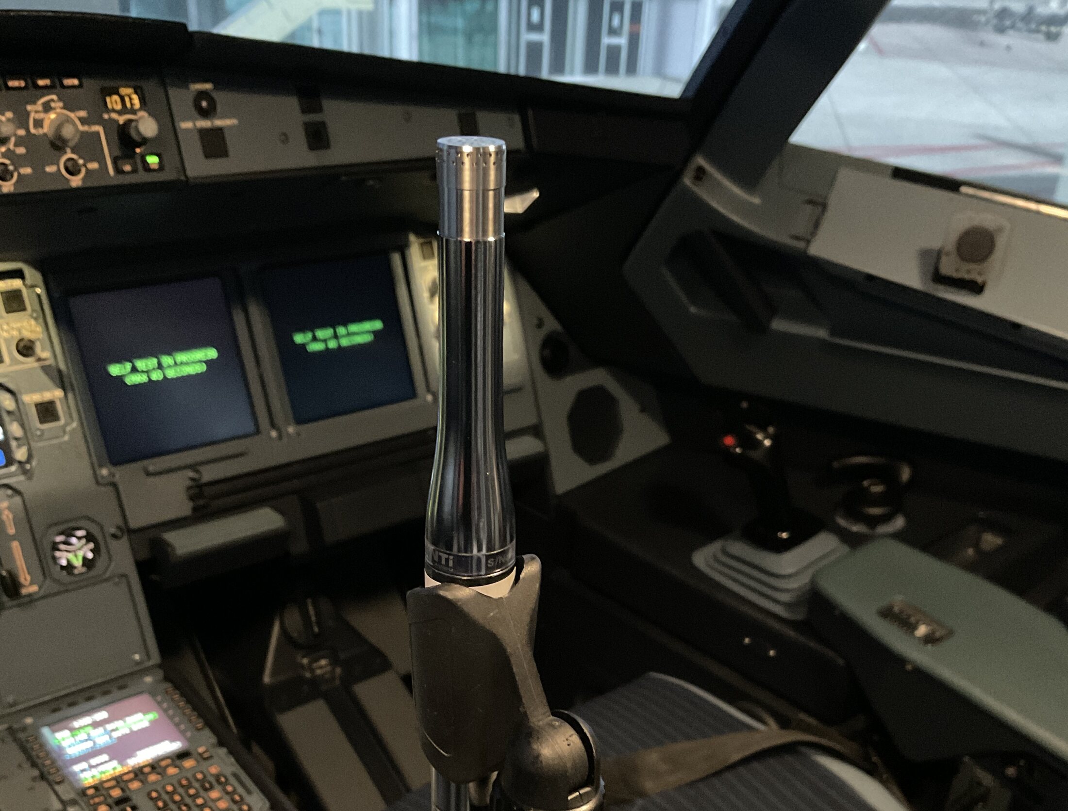 Microphone rig mounted inside a simulator cockpit